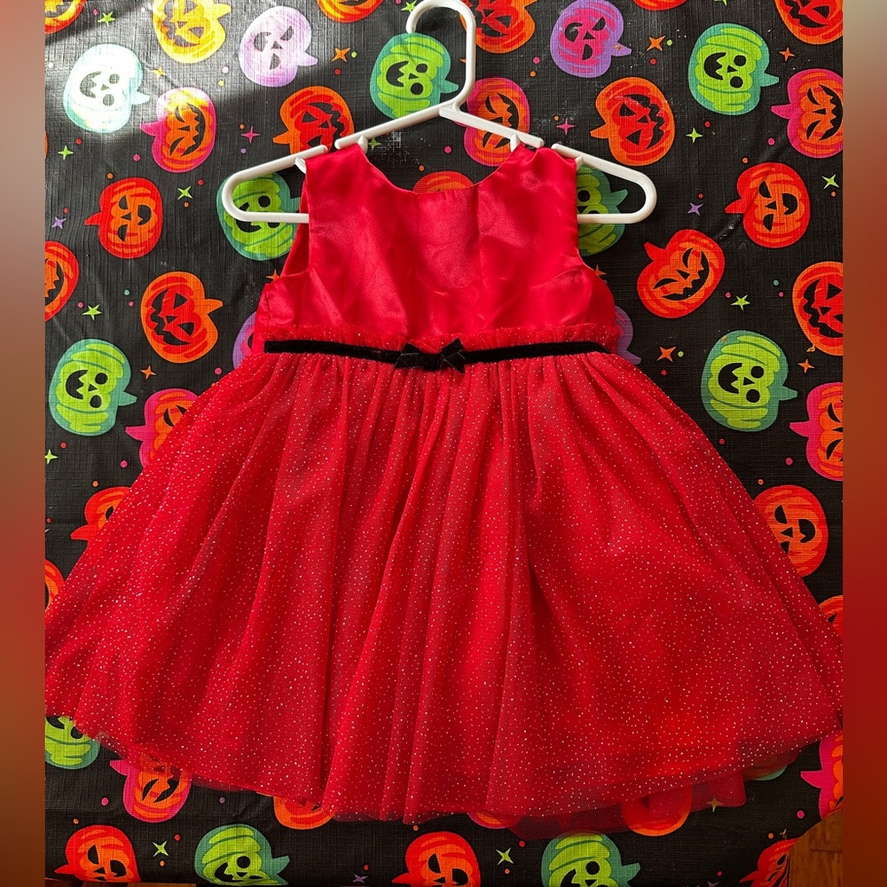 Nannette Baby Red Tulle Sparkle Dress with Black Bow 18 Month